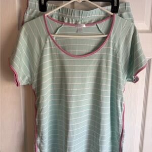 Mint Striped Pajama Set with Pink Trim large